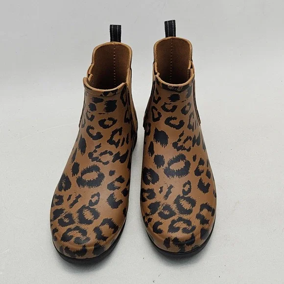 Hunter Original Refined Chelsea Leopard Print Rain Boots Tan Black US 10 UK 8 - Picture 2 of 11